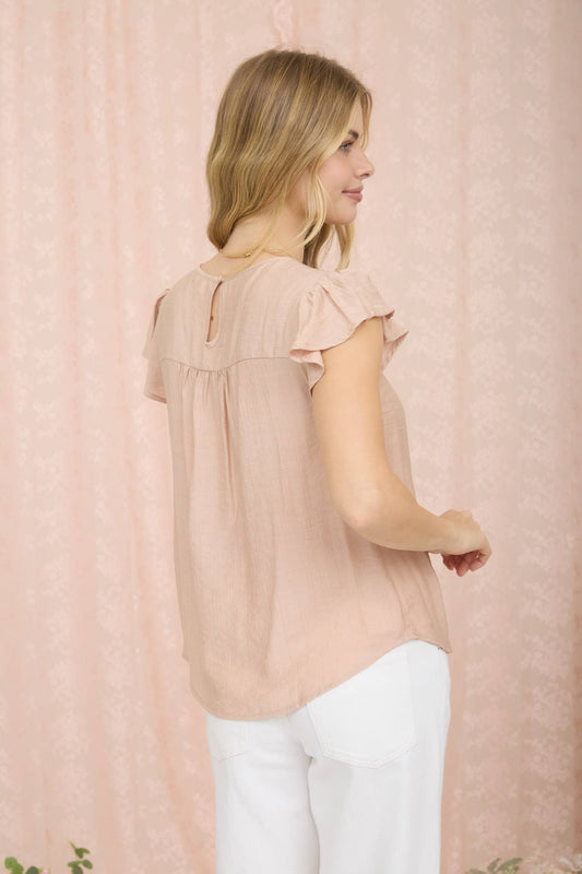 Blush Front Lace Detail Flounce Top