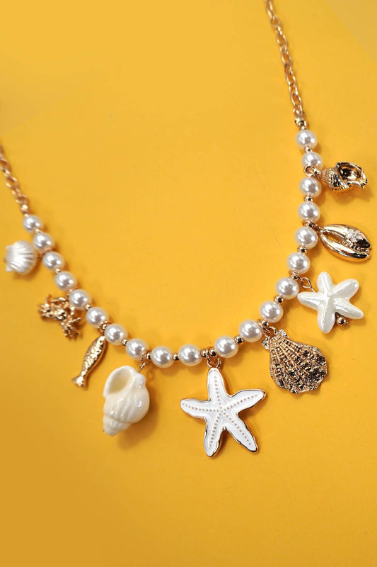 Starfish, Shell + Crab Charm Necklace