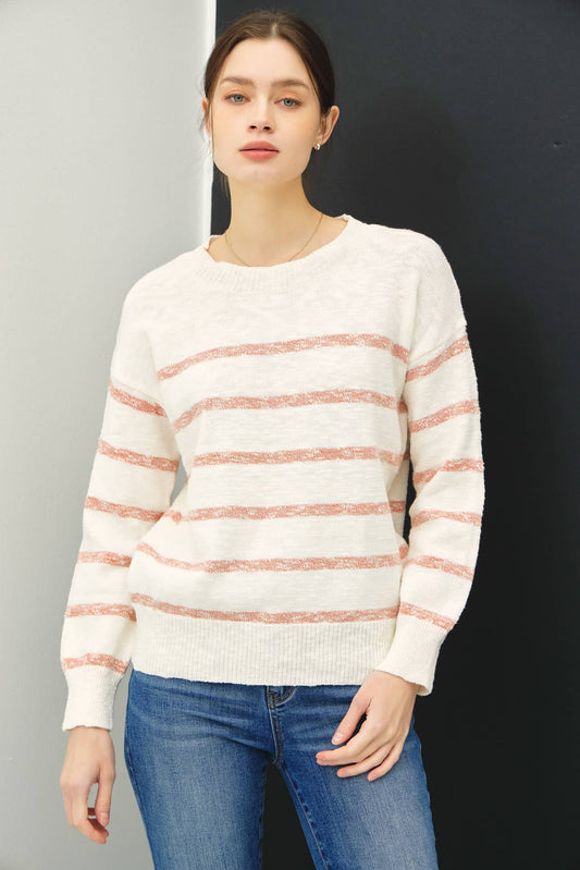 Coral Striped Long Sleeve Sweater