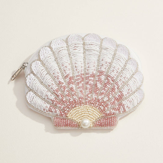 Beaded Shell Pouch with Pearl Accent
