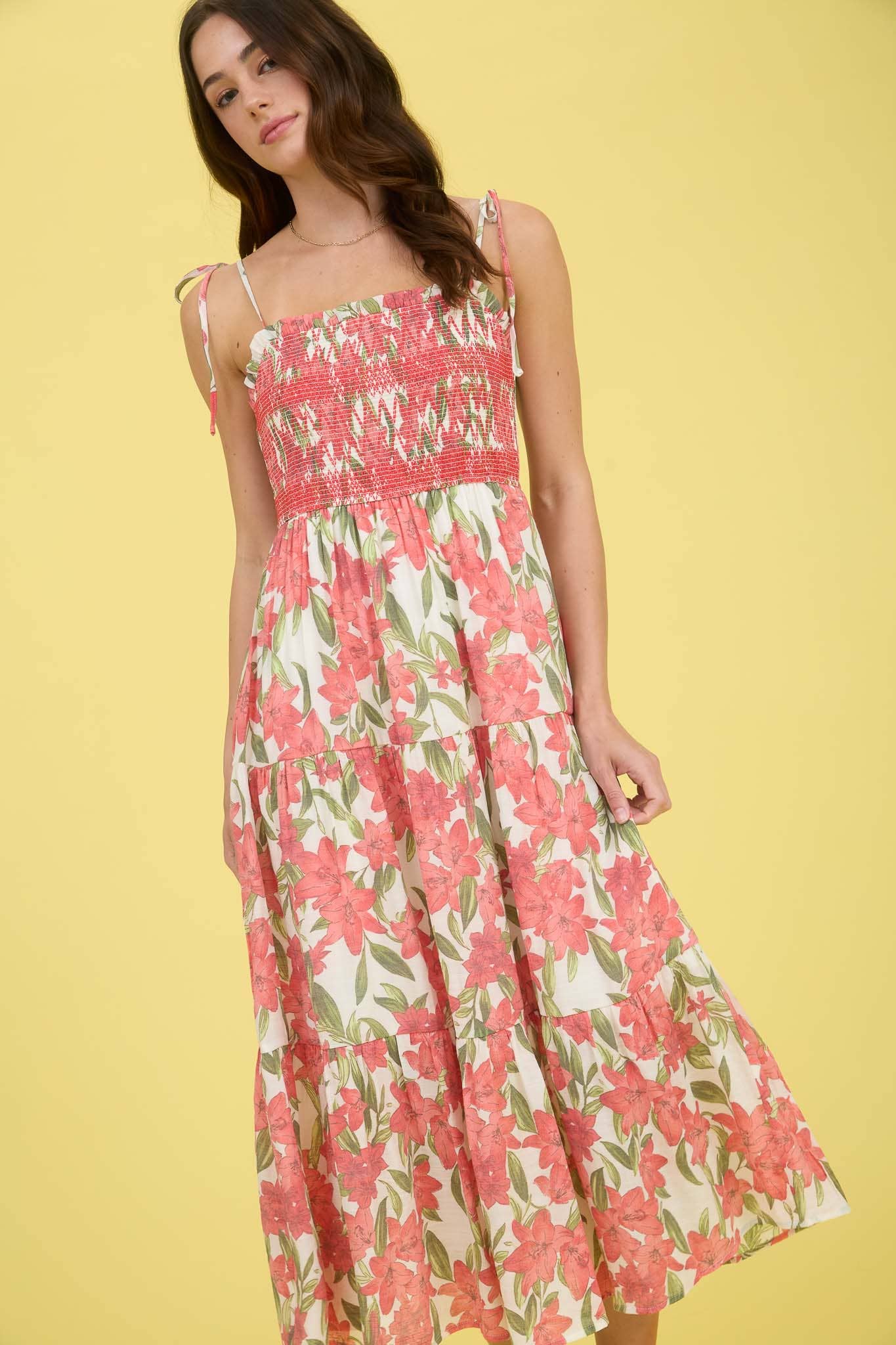Floral Smocked Strappy Dress