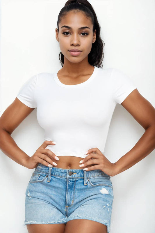 White Roundneck Crop Top