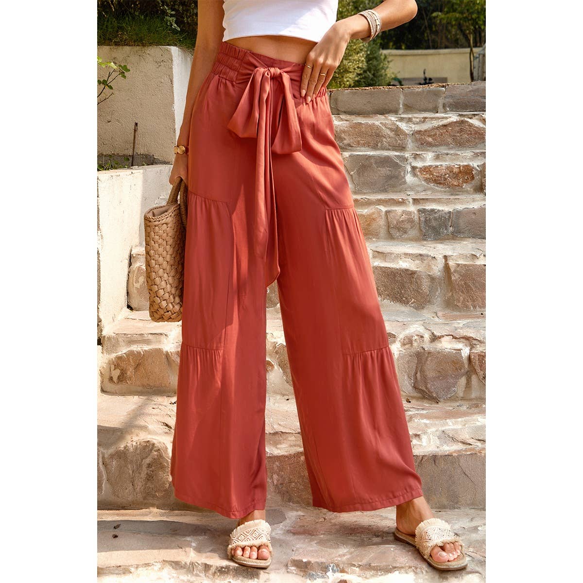 High Waist Knot Elastic Solid Pant