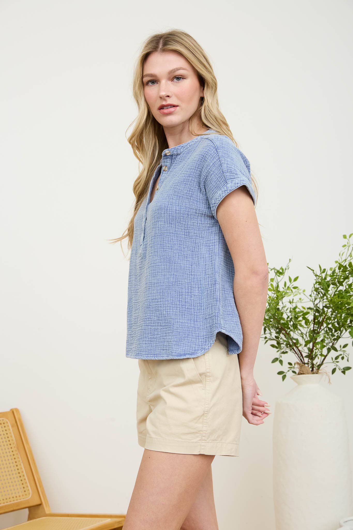 Chambray Short Sleeve Henley Top