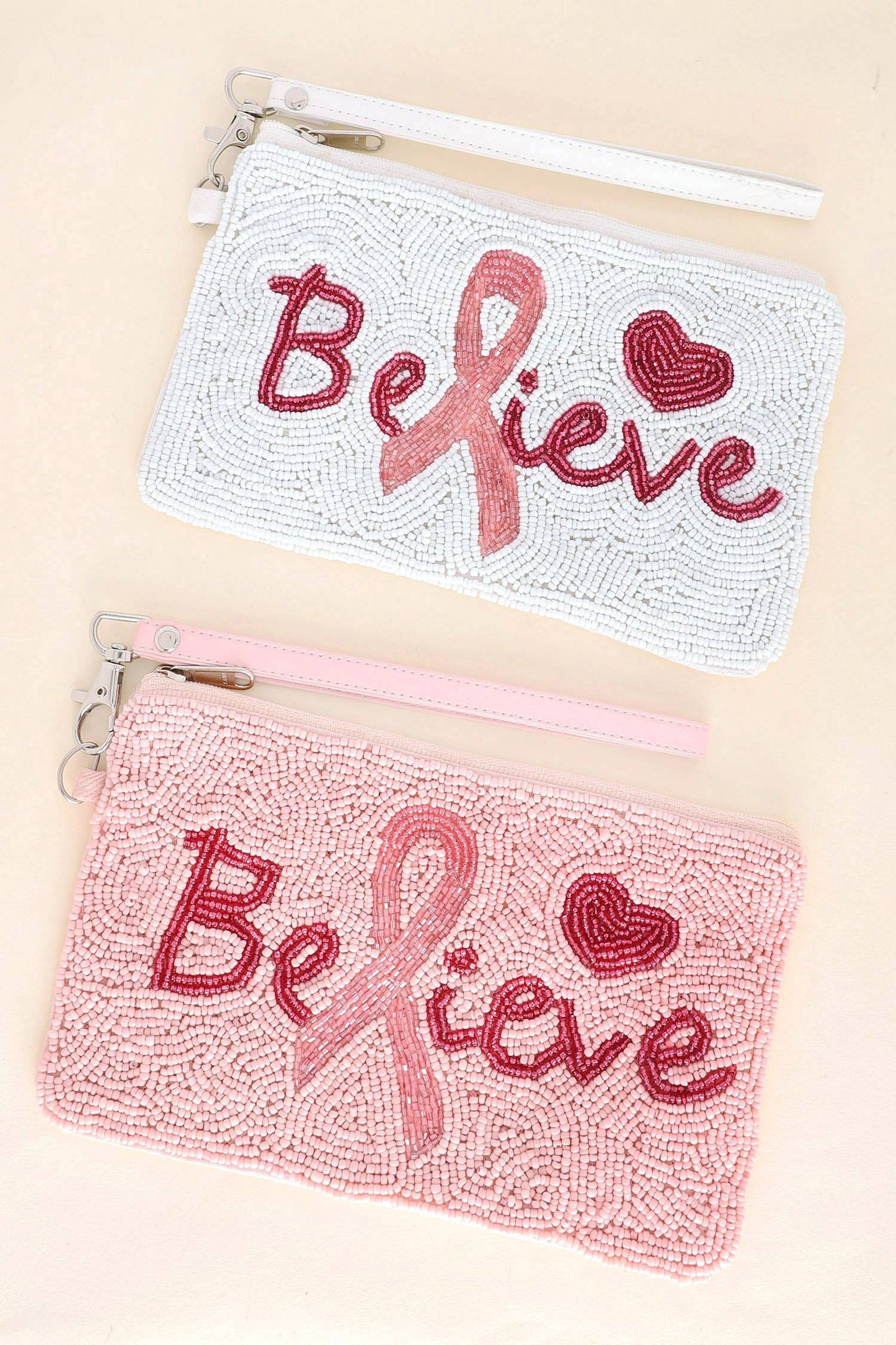 Breast Cancer Awareness Beaded Wristlet Coin Bag