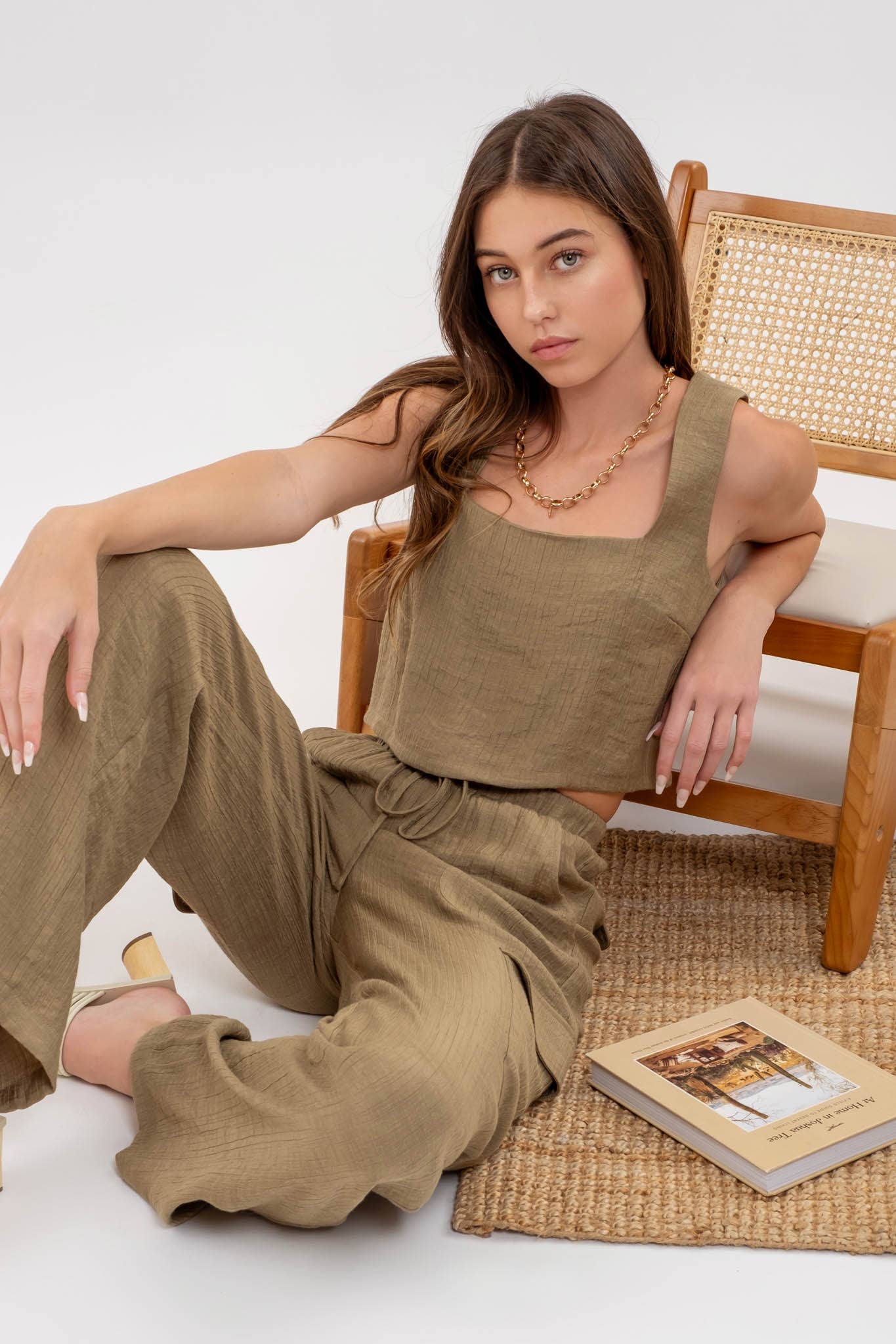 Olive Wide Leg Cargo Pants