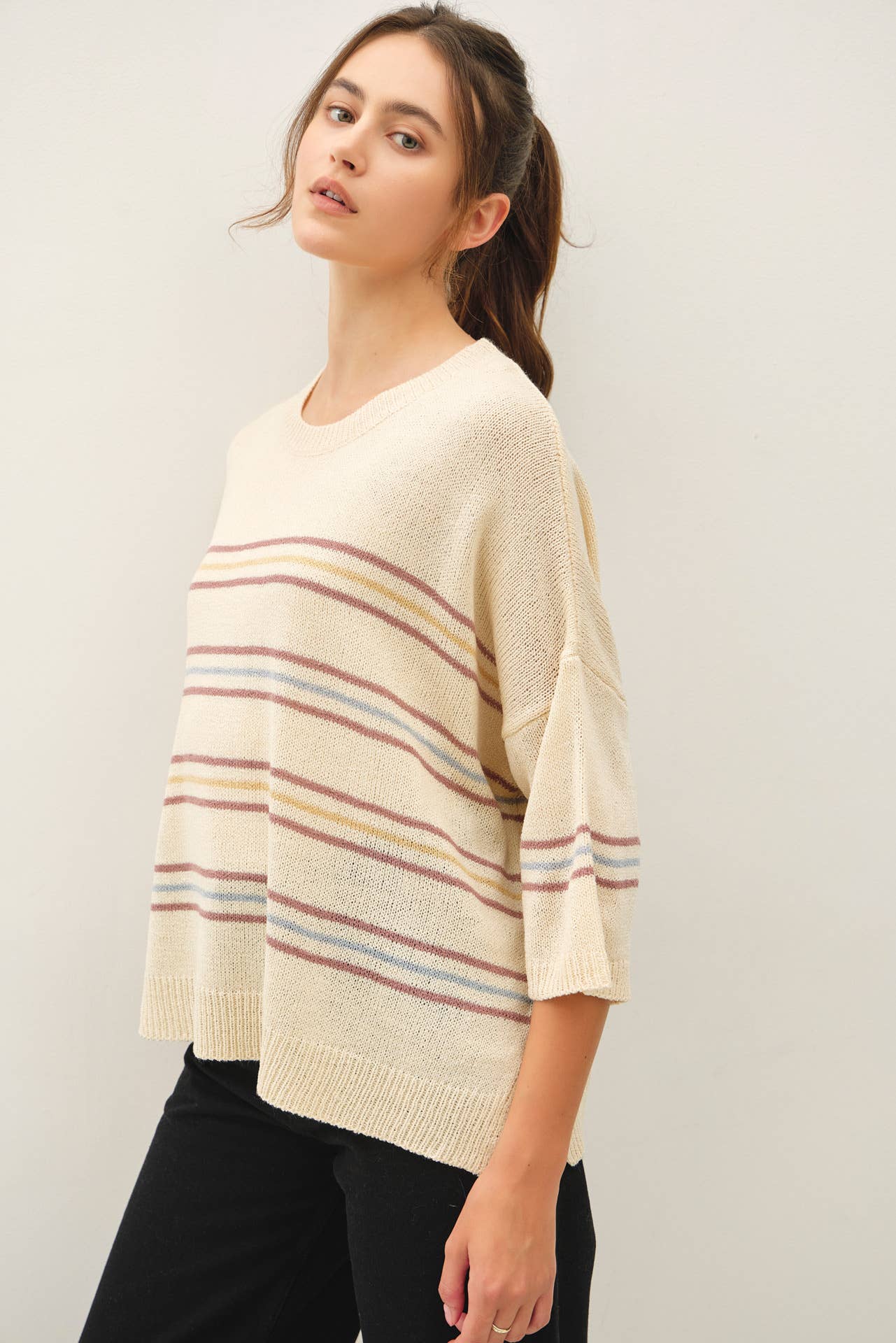 Vanilla Oversized Drop Shoulder Striped Sweater