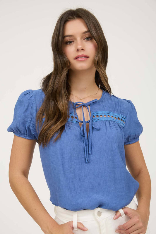 CORNFLOWER BLUE FRONT DOUBLE TIE TOP