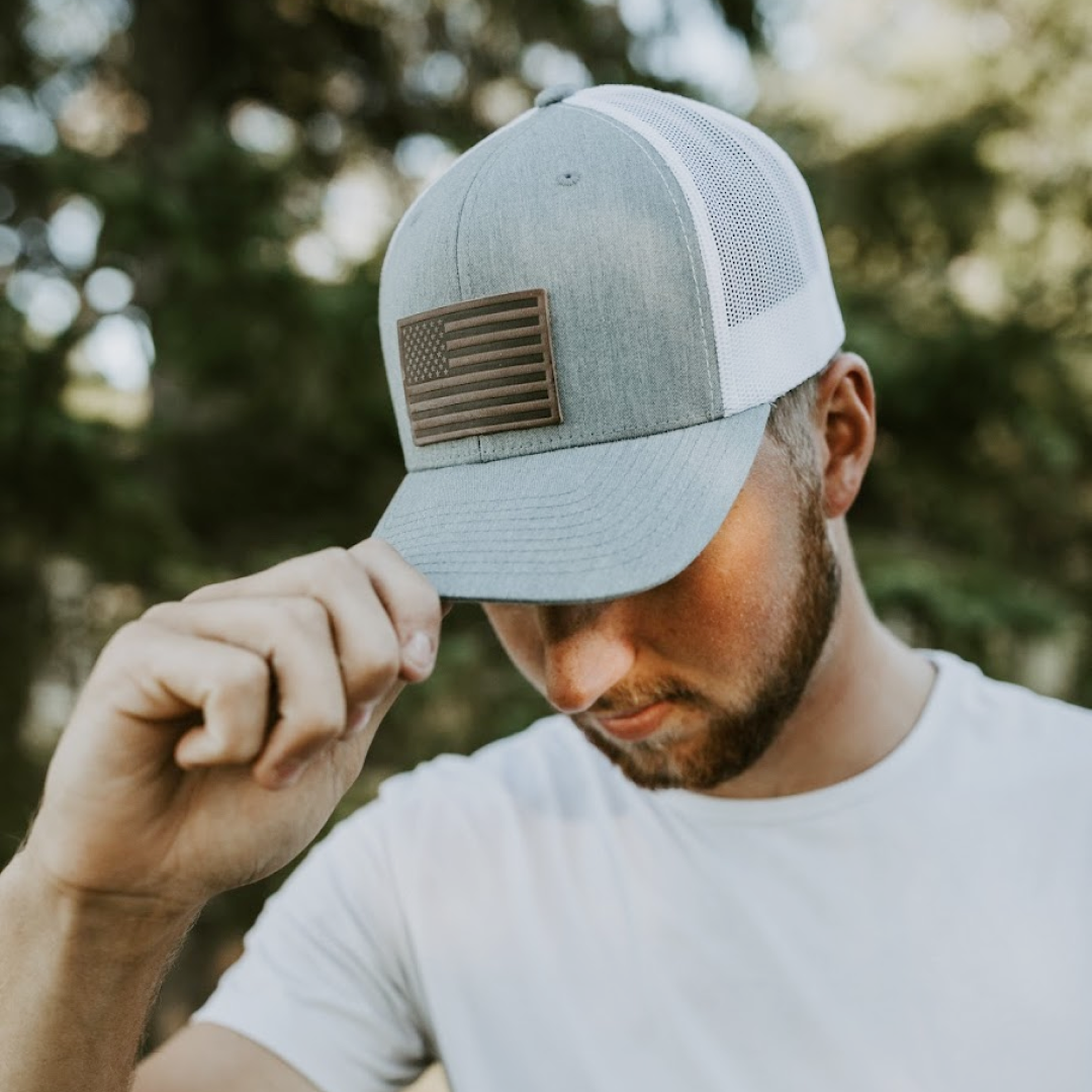 American Flag Leather Patch Hat - Navy / White