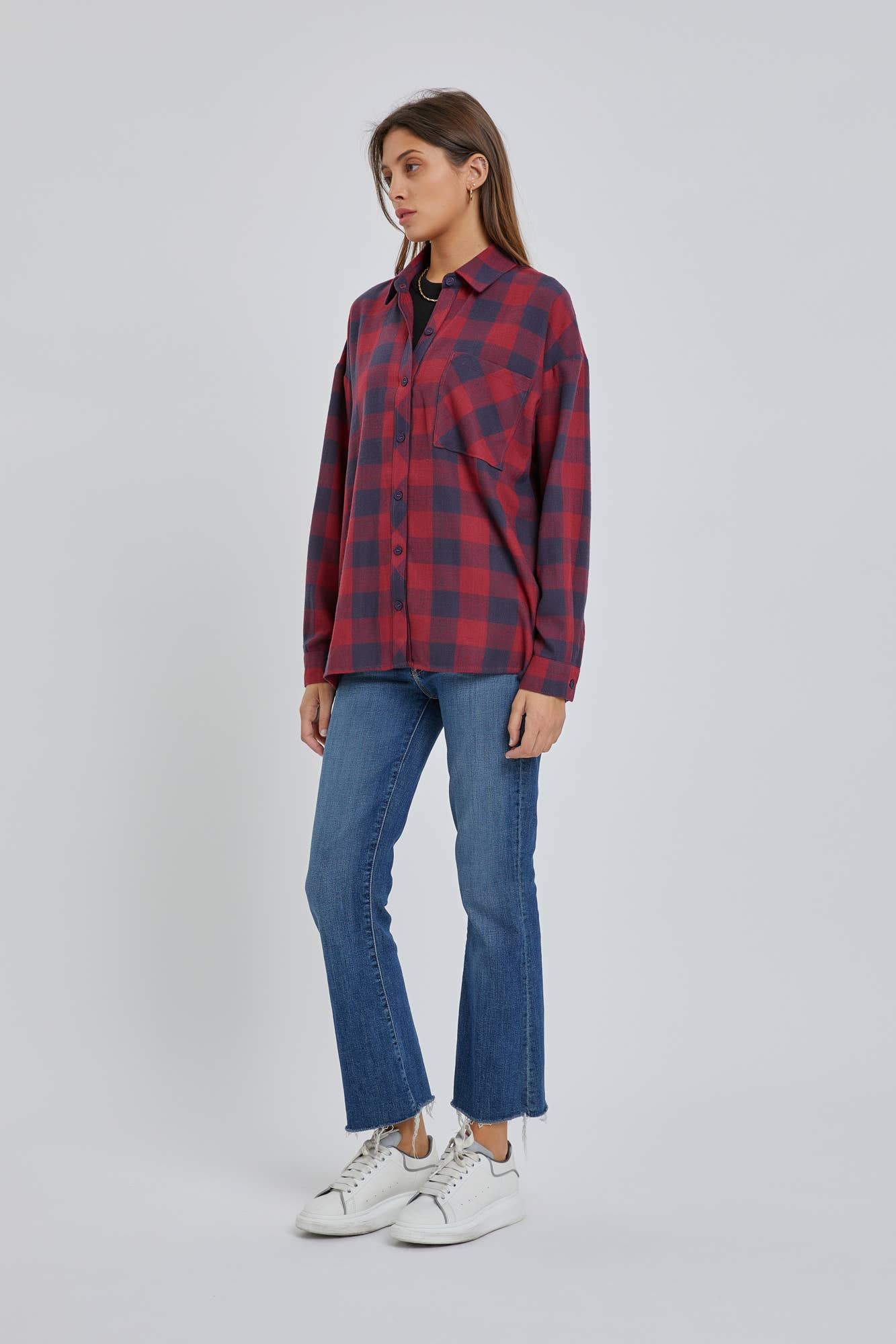 NAVY & RED OVERSIZED FLANNEL SHIRT