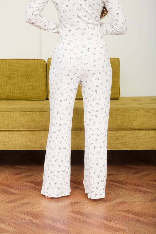 Floral Pointelle Elastic Waist Knit Pants