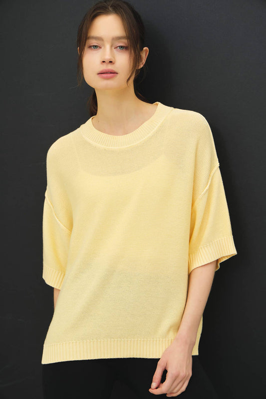 Yellow Oversize Raw Edge Sweater
