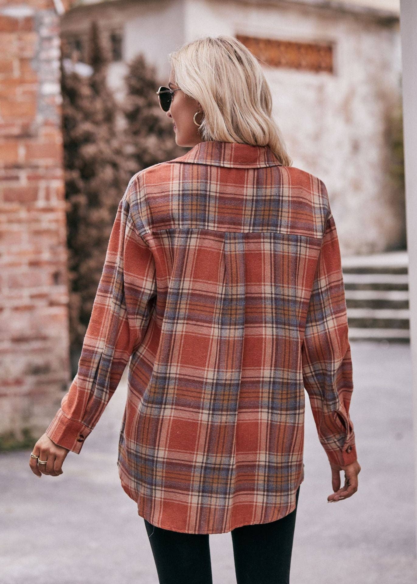 Caramel Oversized Loose Plaid Button Down