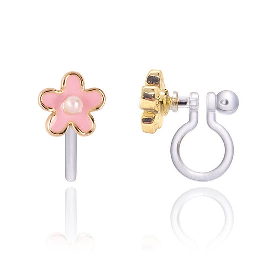 Pink Fancy Flower - Clip on Earrings