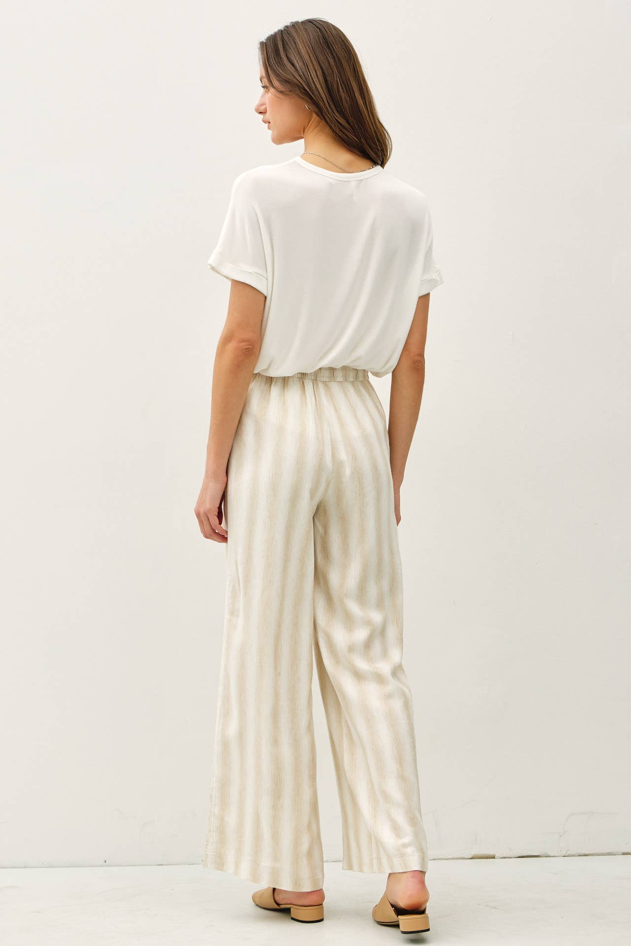 NATURAL STRIPED LINEN PANTS