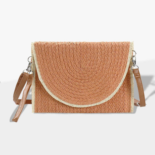 Rust Two Tone Straw Clutch / Crossbody Bag