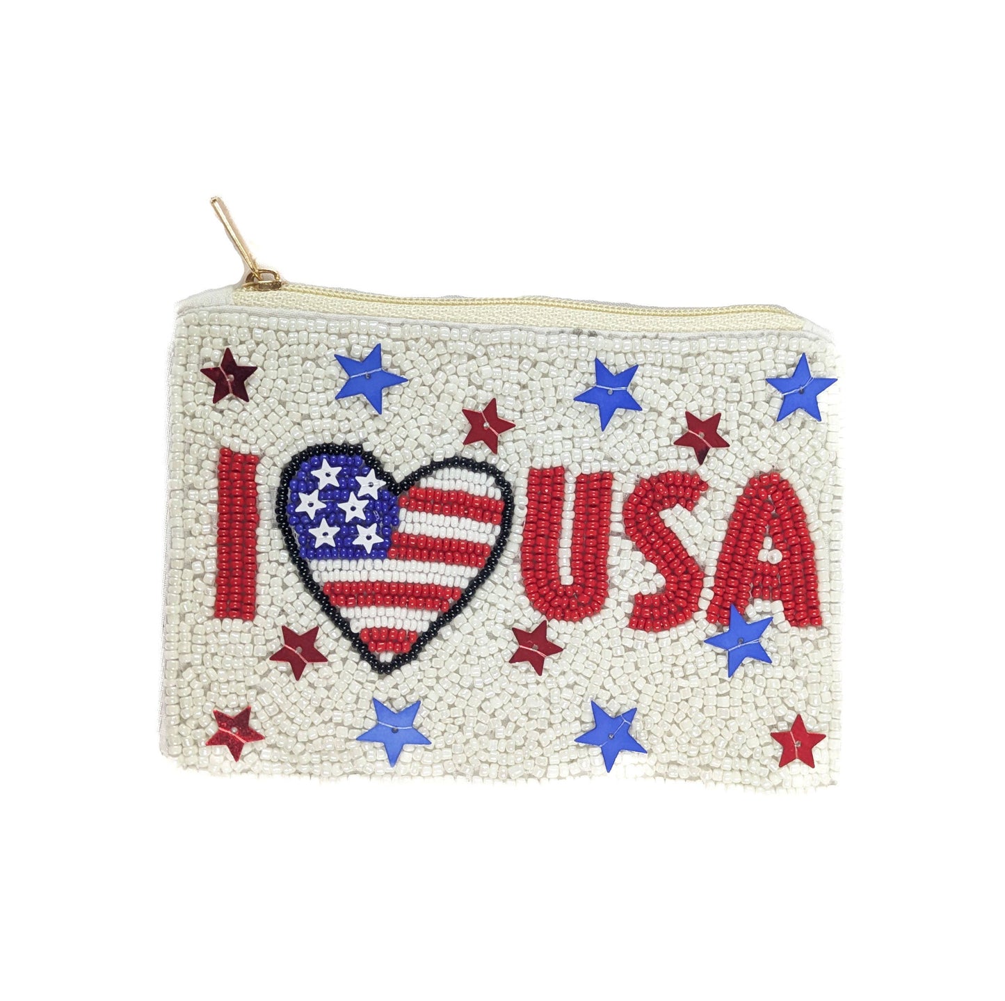 I Love USA Beaded Coin Purse