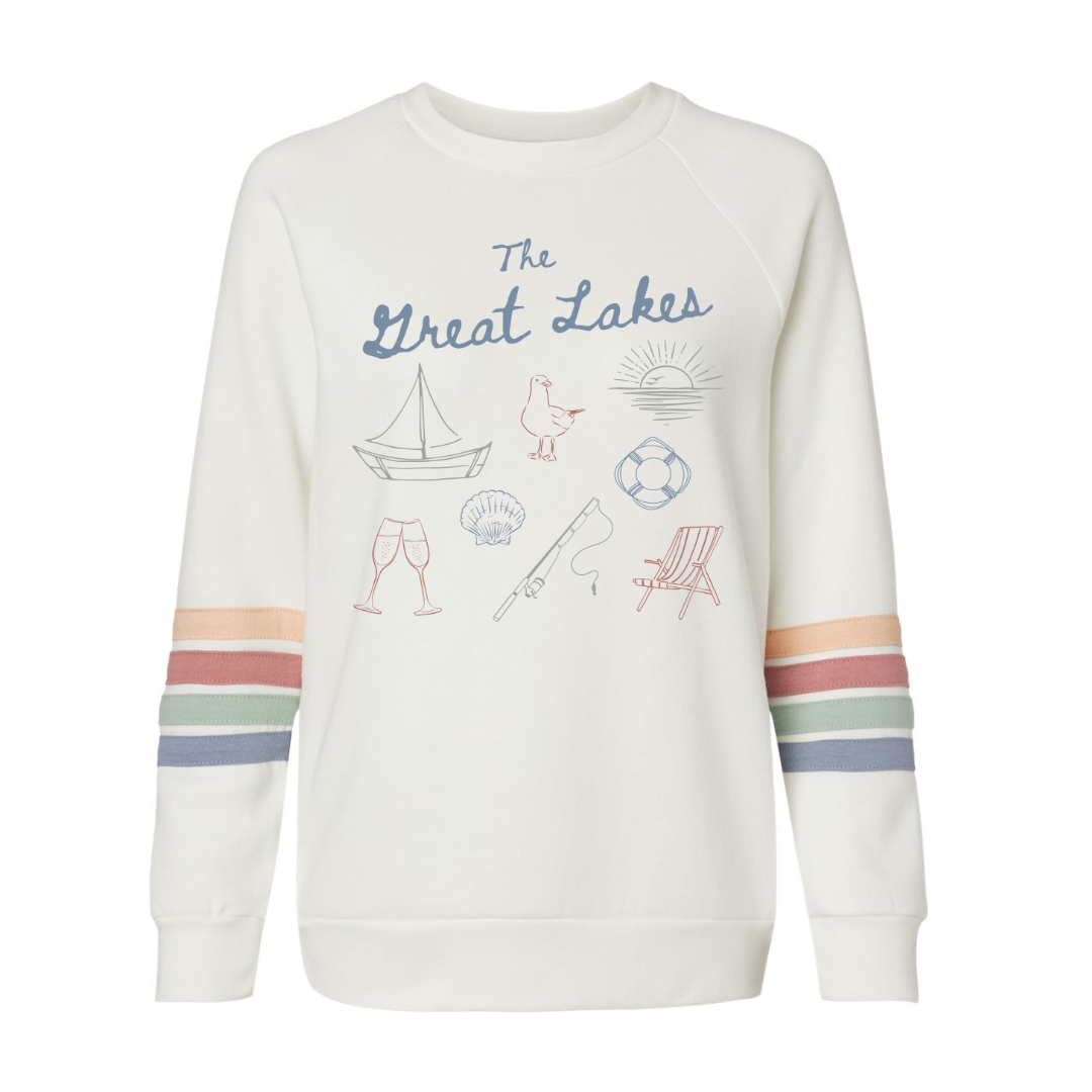 Great Lakes Doodle Wave Wash Striped Crewneck