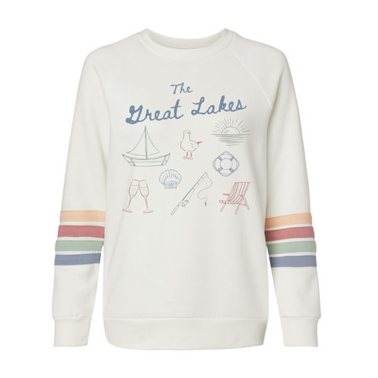 Great Lakes Doodle Wave Wash Striped Crewneck