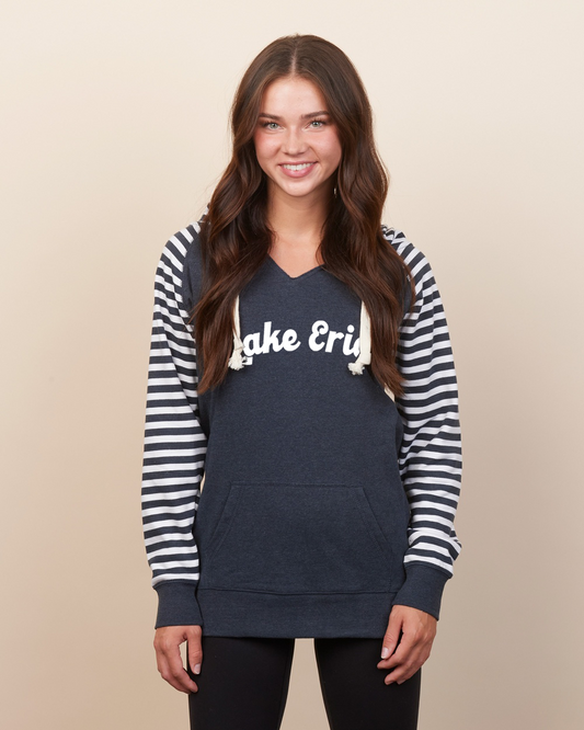 Script Lake Erie Striped V-Neck Hoodie