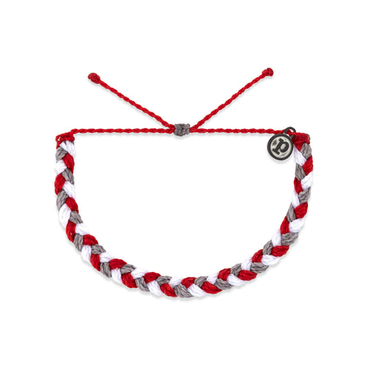 Red, Grey + White Braided Bracelet