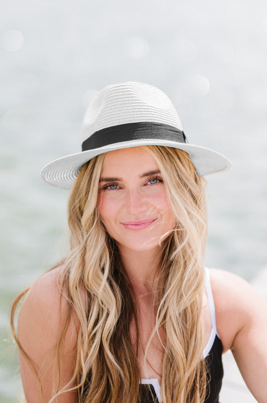 White - Panama Straw Beach Hat