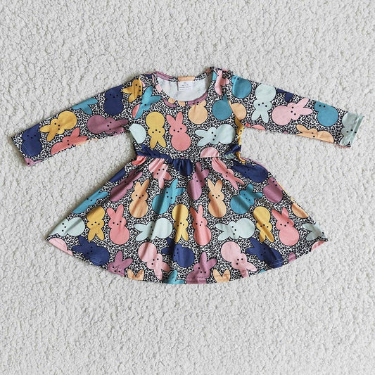 Easter long sleeve Peeps bunny twirl dress