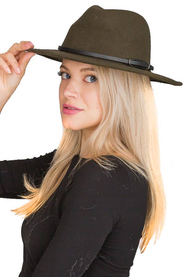 Olive Buckled Leather Belt Accented Panama