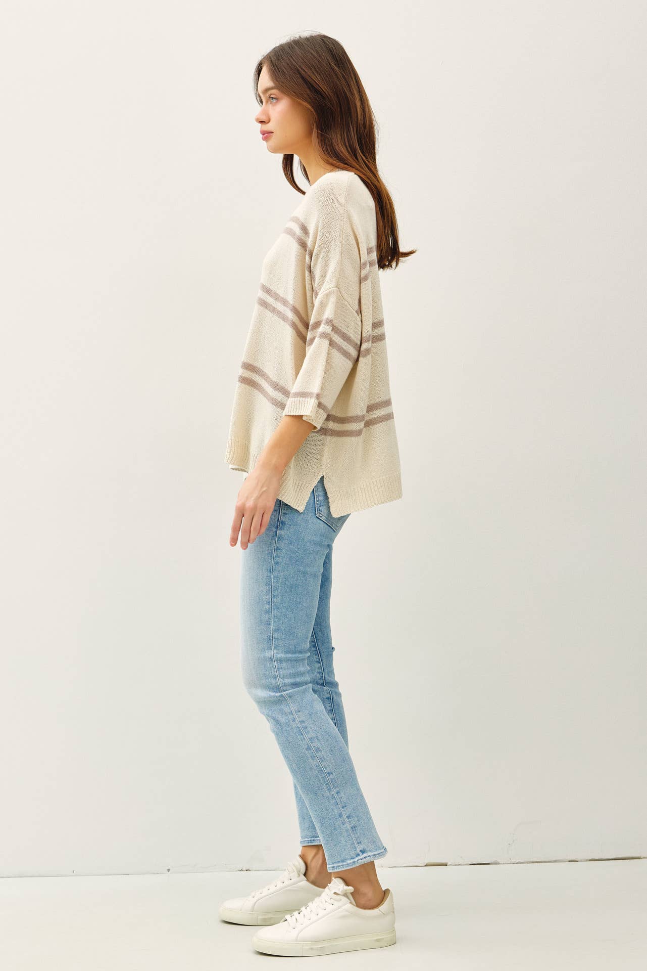 Pewter Drop Shoulder Striped Sweater