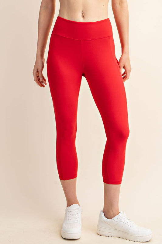 Red - Capri leggings with Pockets