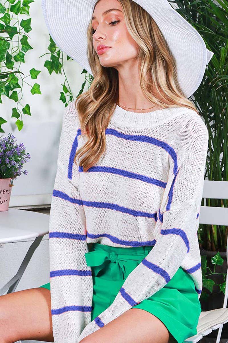 Green Striped Light Knit Sweater
