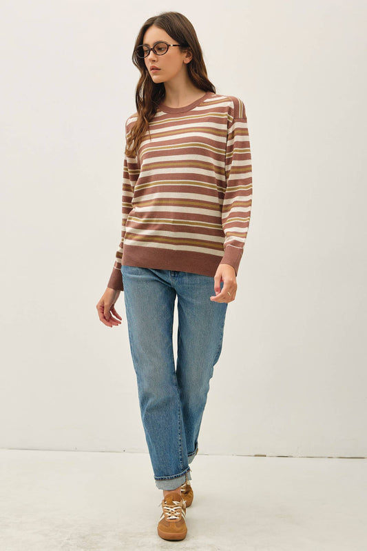 SEPIA LIGHT WEIGHT STRIPED SWEATER