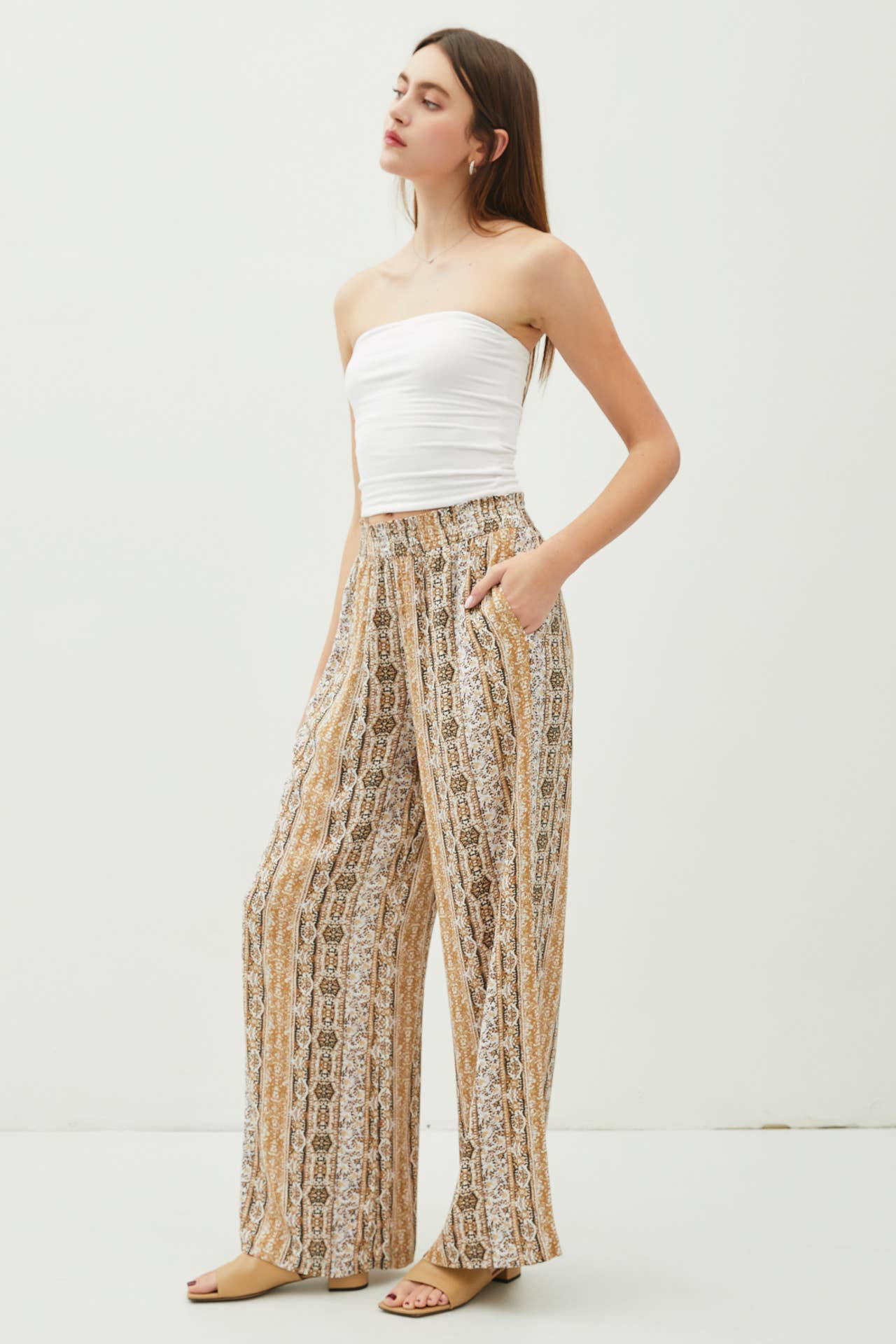 FLOWY BOHEM PRINTED WIDE LEG PANTS