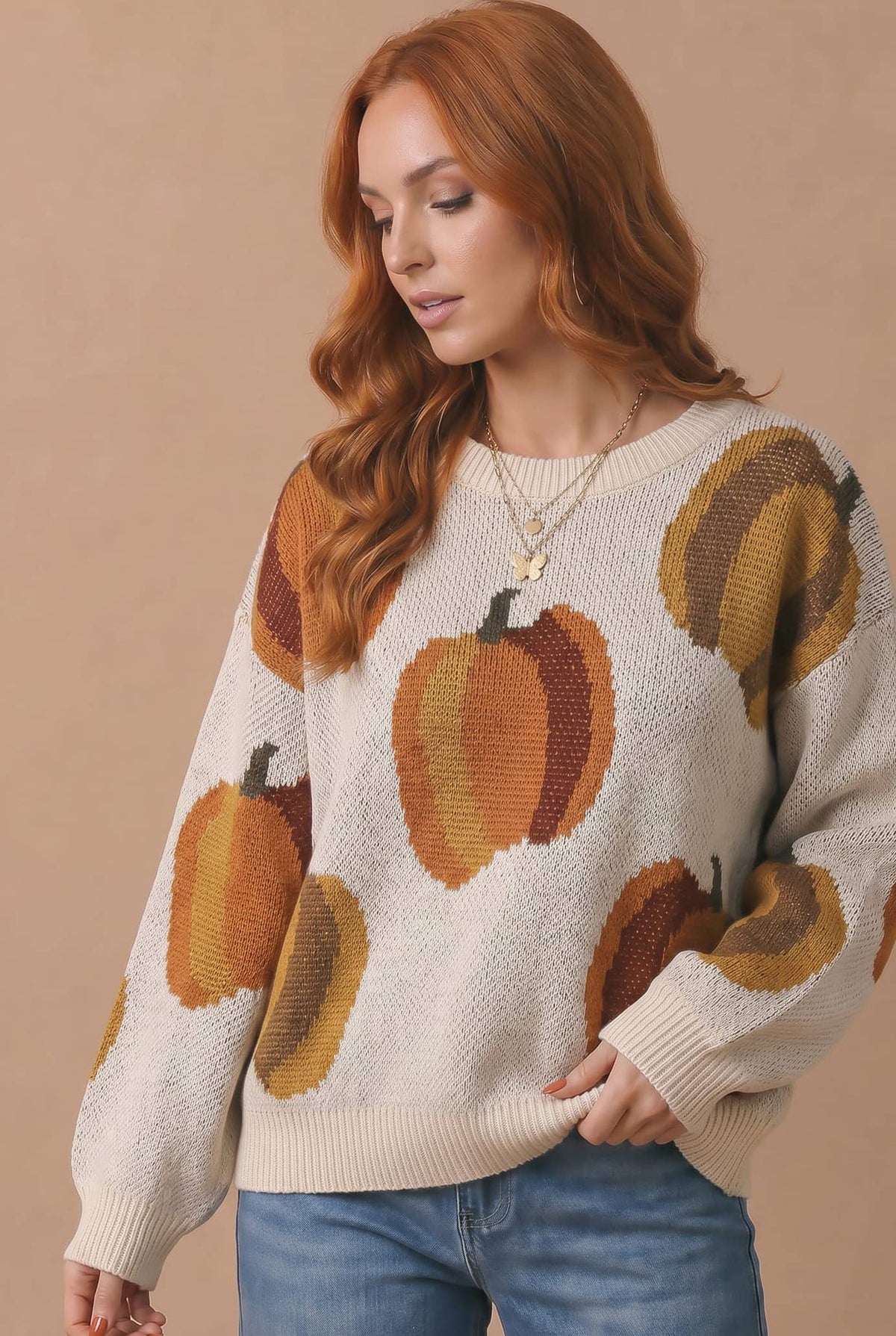 Drop Shoulder Pumpkin Sweater Top