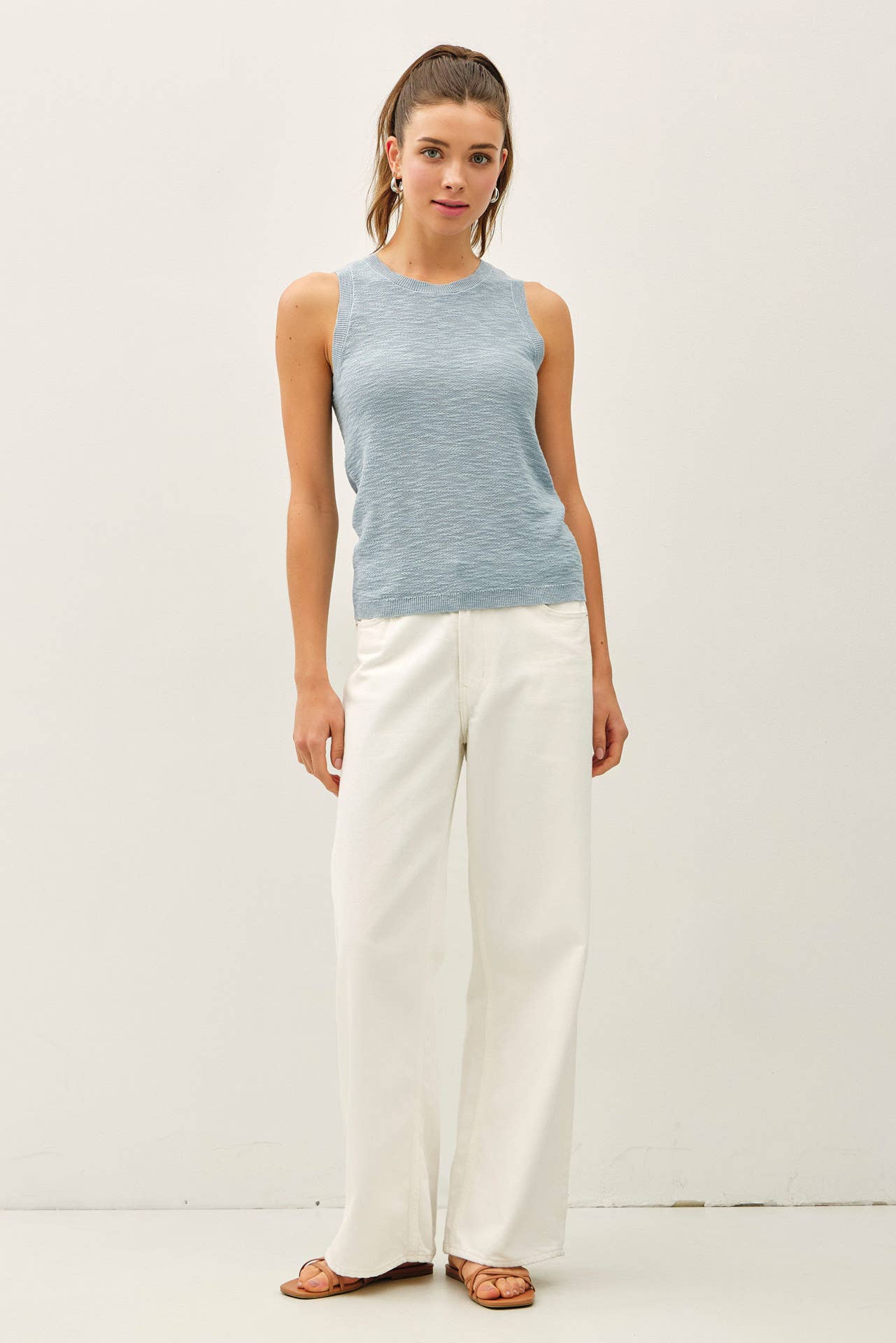 Seafoam Sleeveless Knit Slub Top