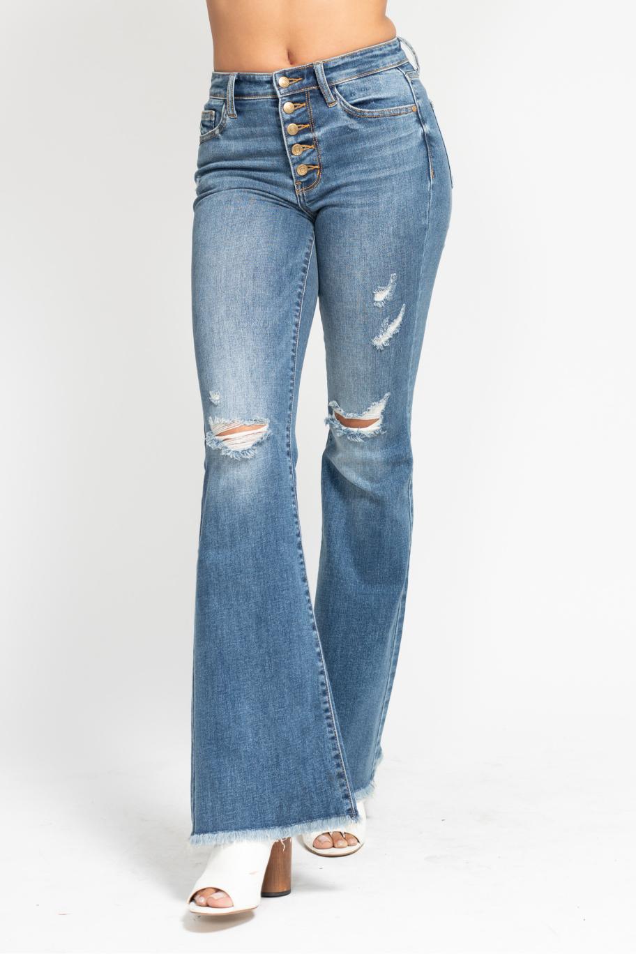 Judy Blue - Mid Rise 5 Button Destroy Flare