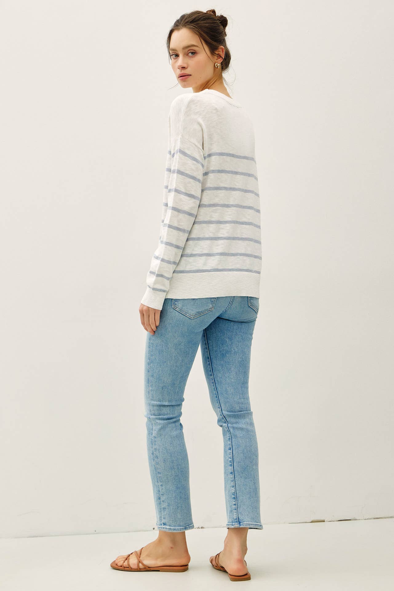 Dusty Blue Striped Long Sleeve Top