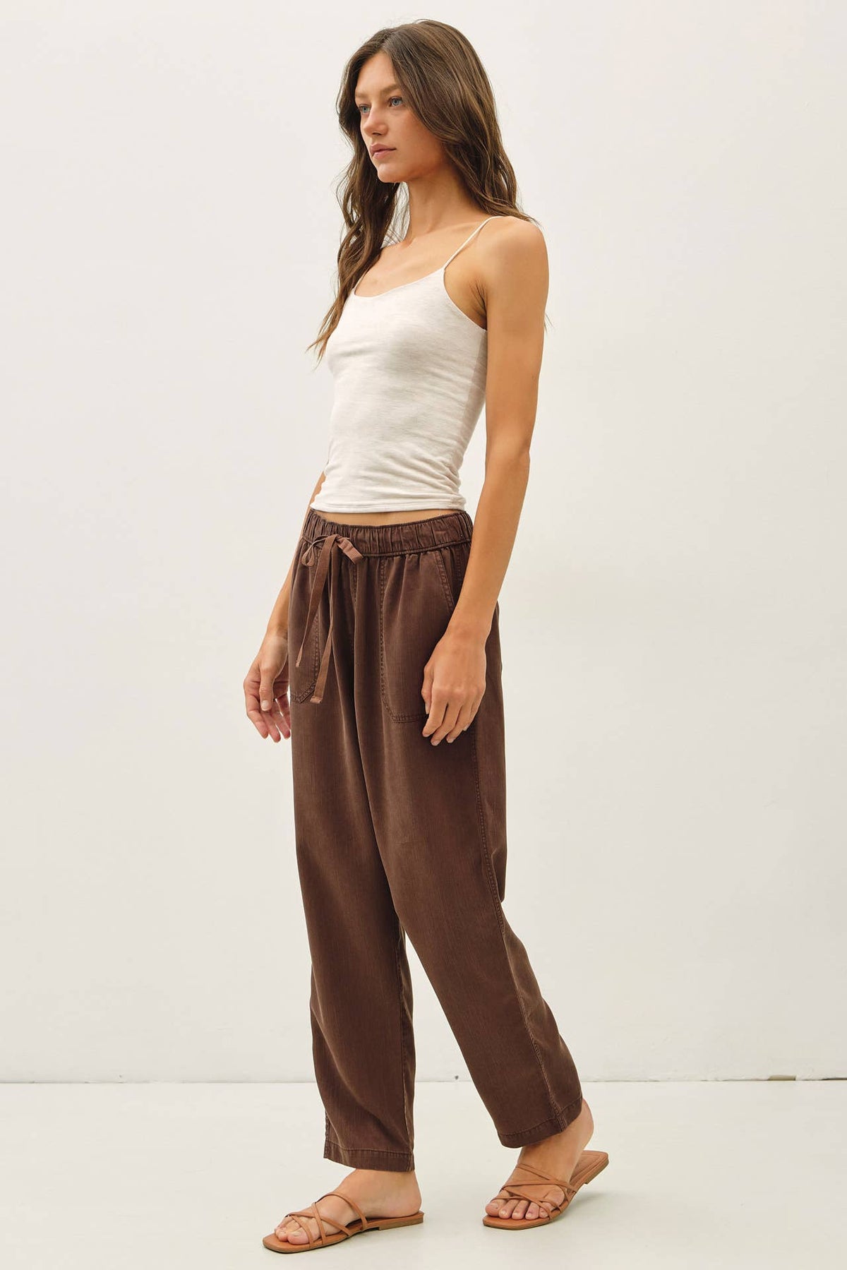 DEEP CHOCOLATE TENCEL TAPERED PANTS