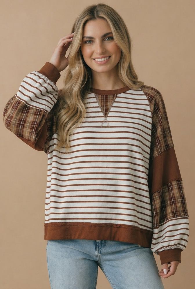 Ivory Oversized Color Block Knit Top