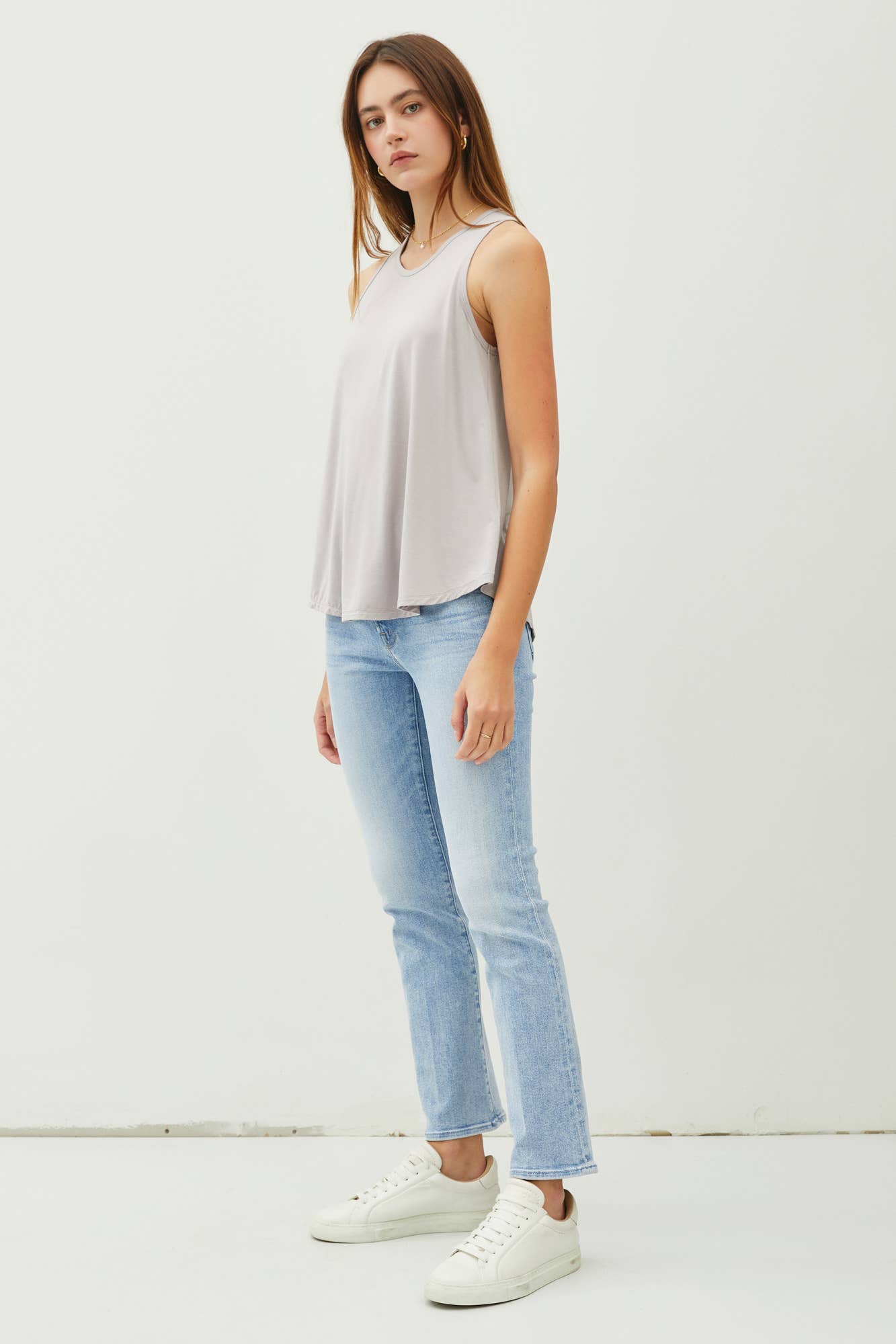 EARTH GREY SOFT FLOWY TANK TOP