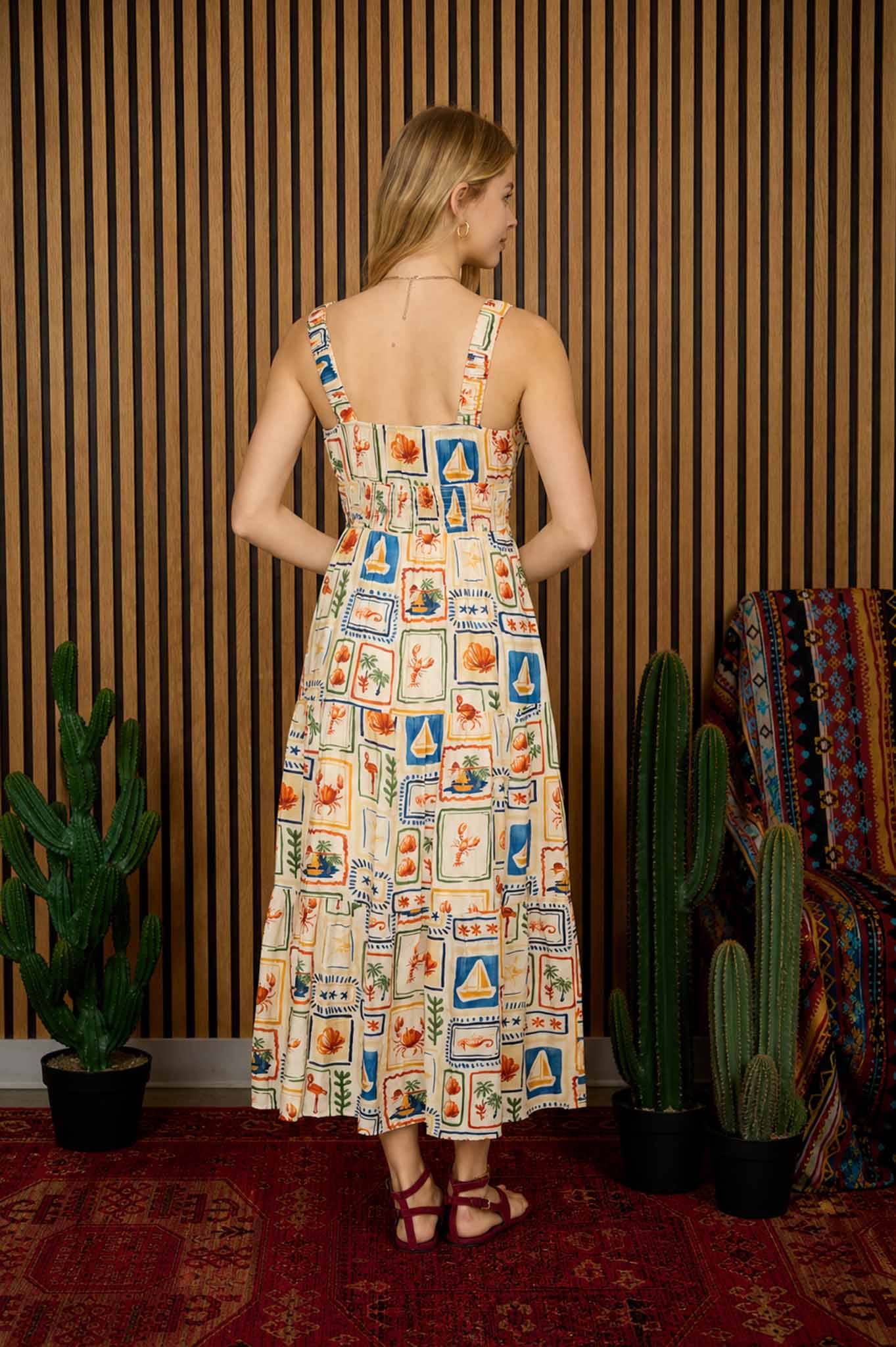 MARINE MOTIF MIDI DRESS