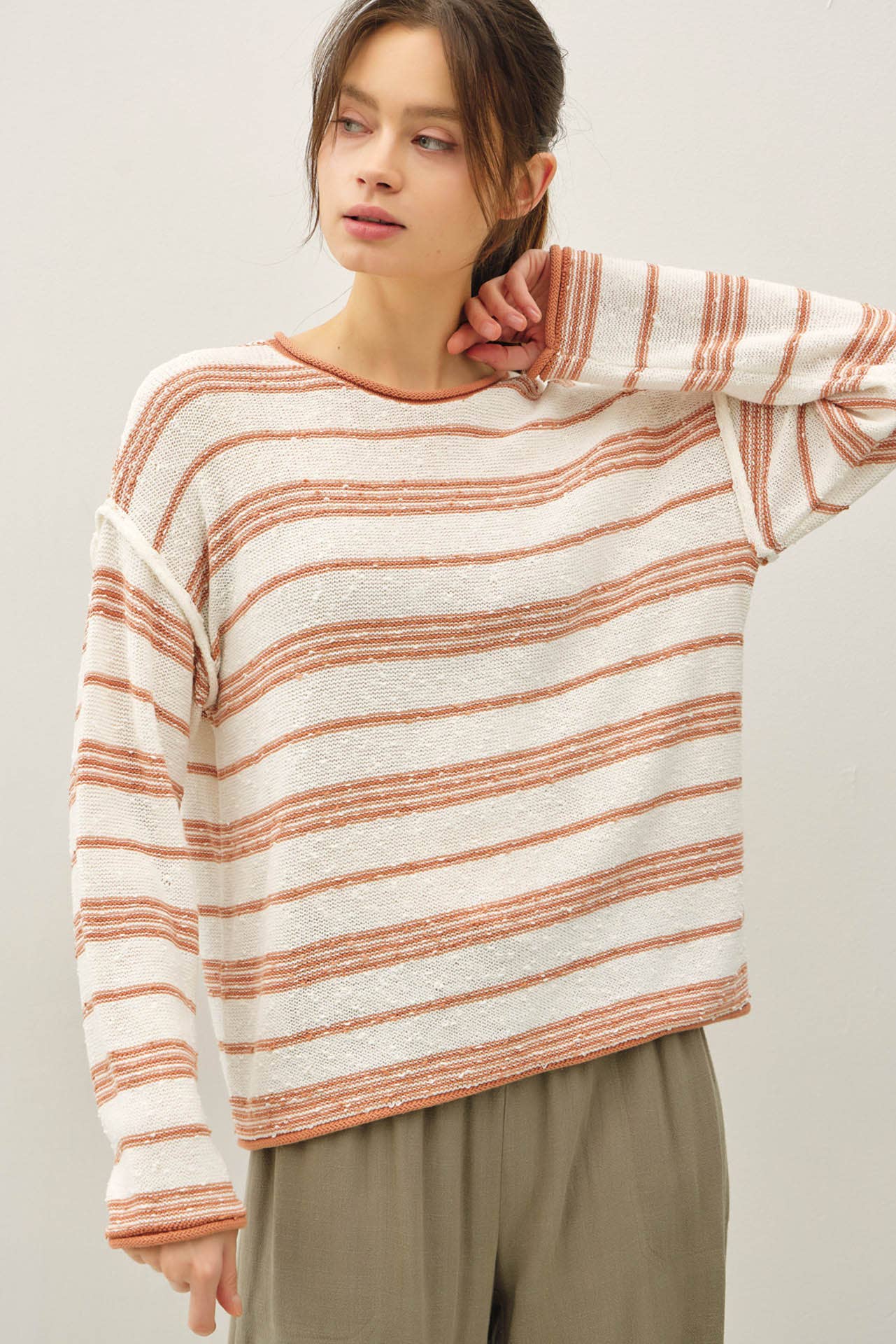 POPPY TEXTURED STRIPE OVERSIZED SWEATER