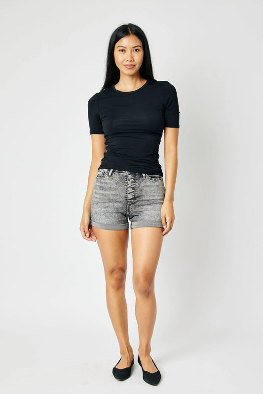 Judy Blue - Washed Grey High Rise Button Fly Shorts