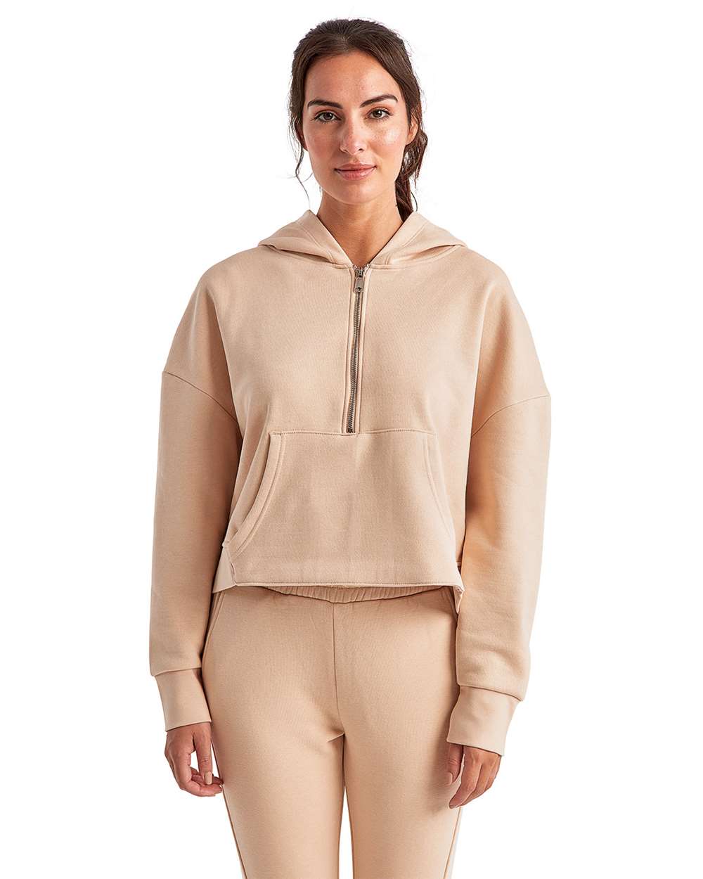 Nude Half-Zip Hooded Oversized Crop