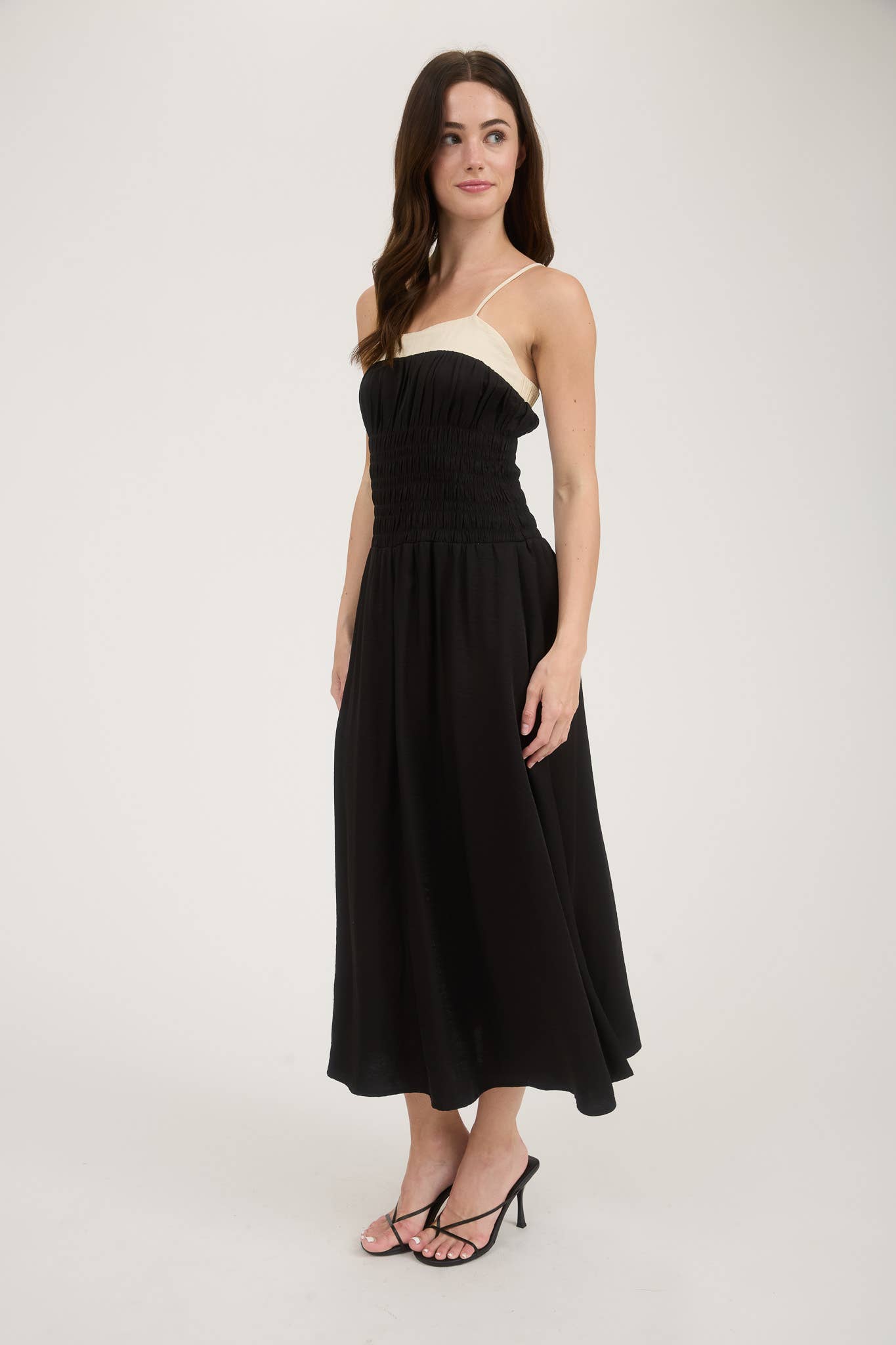 Black Smocked Spaghetti Strap Dress