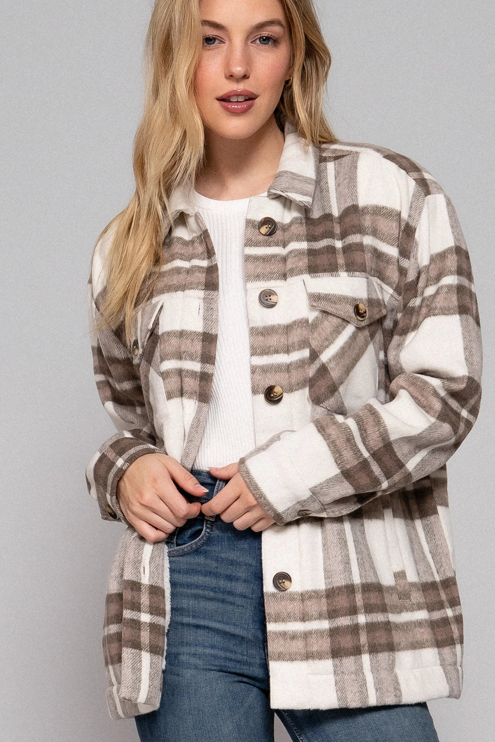 Brown Brushed Plaid Jacket