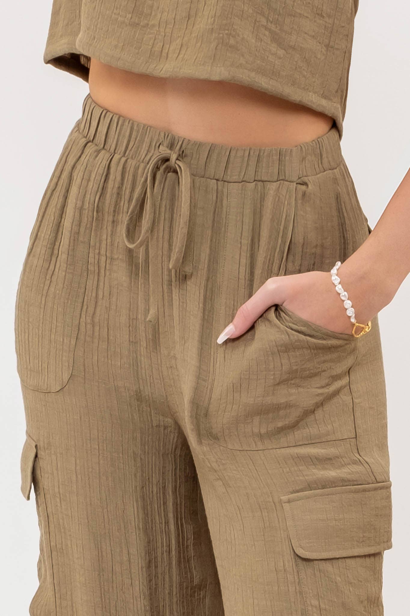 Olive Wide Leg Cargo Pants