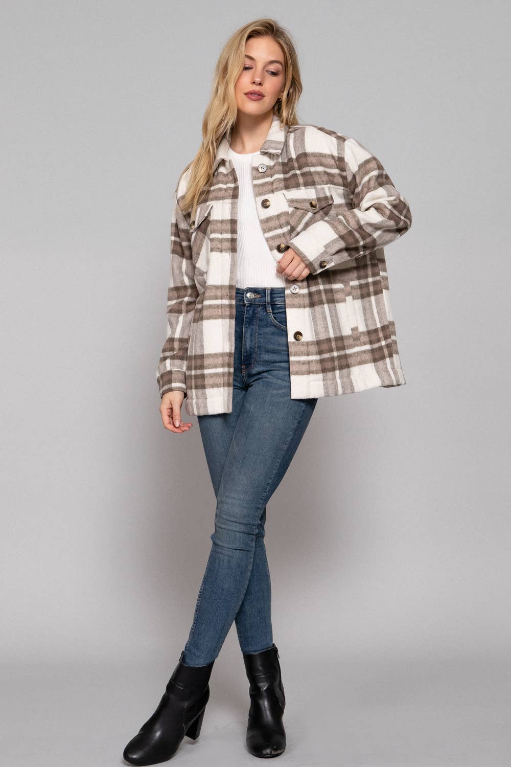 Camel Brushed Plaid Jacket