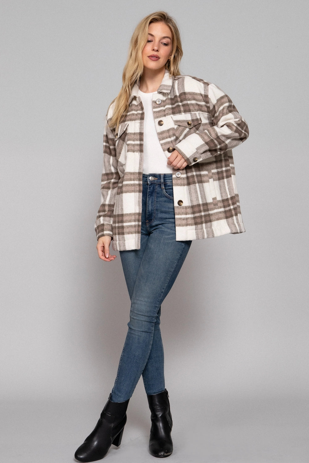 Brown Brushed Plaid Jacket
