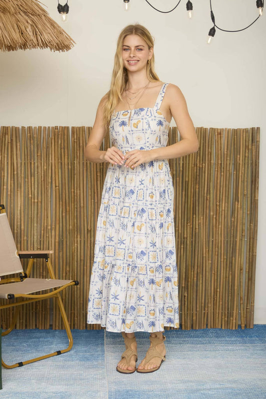 Paradise Motif Spaghetti Strap Maxi Dress